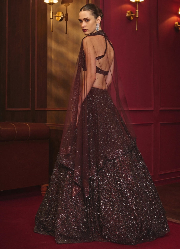 Burgundy Red Soft Net Lehenga Angad Singh - Fabilicious Fashion