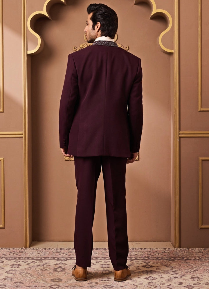 Burgundy Red Suiting Tuxedo Set Nitika Gujral - Men - Fabilicious Fashion