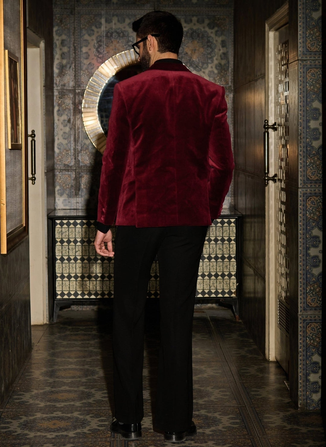 Contrast by Parth Burgundy Red Velvet Tuxedo SetFabilicious Fashion
