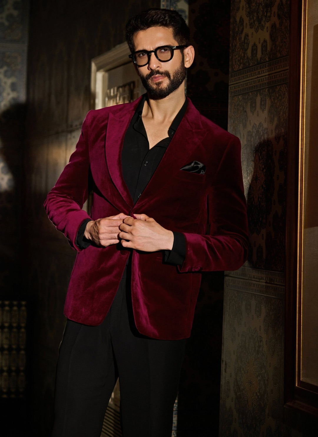 Contrast by Parth Burgundy Red Velvet Tuxedo SetFabilicious Fashion