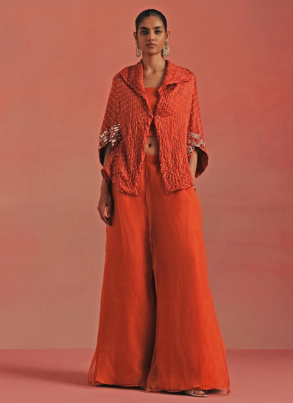 Twenty Nine Burnt Orange Bandhani Palazzo Set With JacketFabilicious Fashion