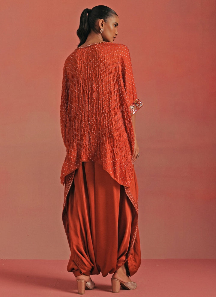 Twenty Nine Burnt Orange Bandhani Top And Dhoti SetFabilicious Fashion