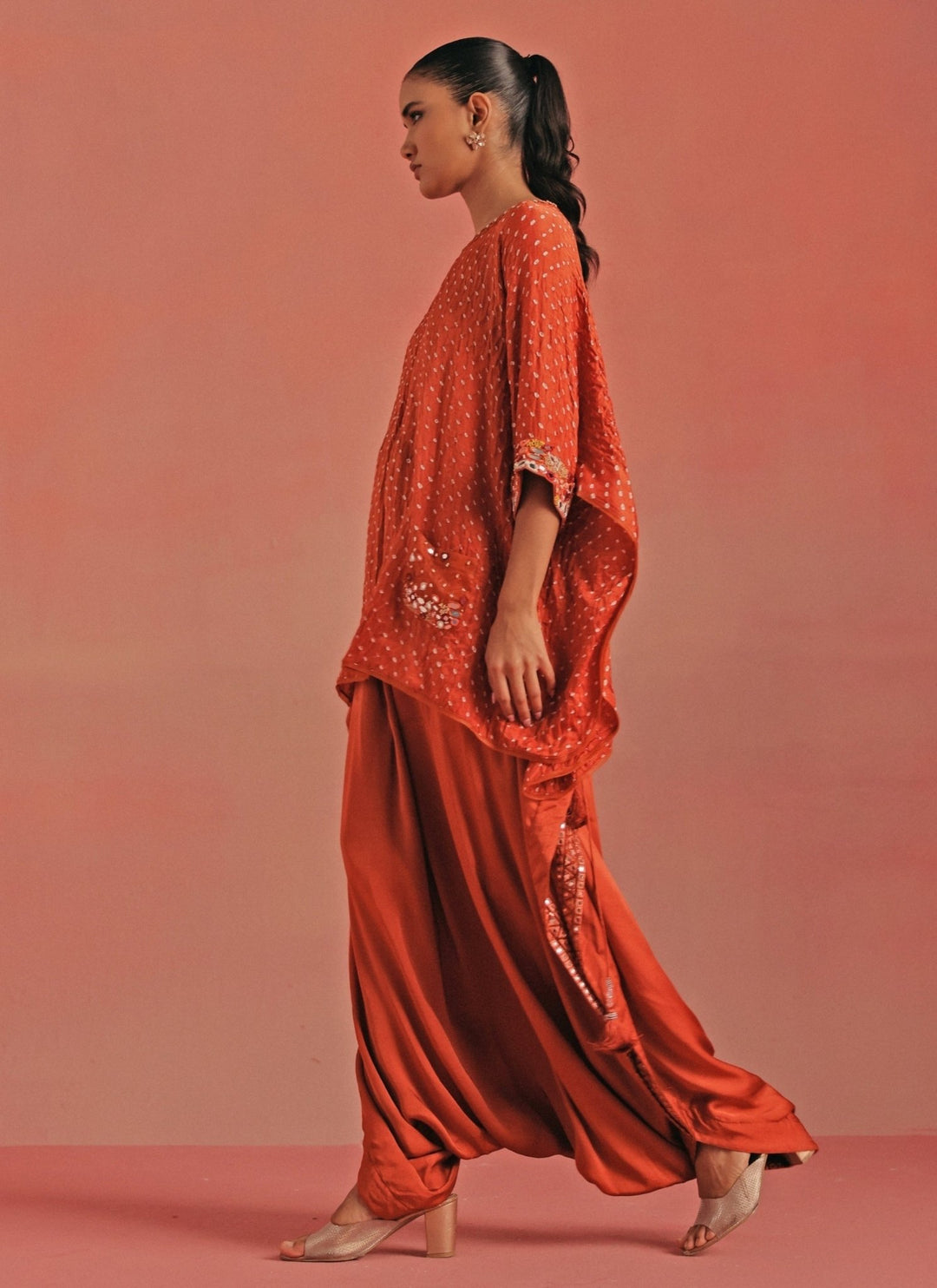 Twenty Nine Burnt Orange Bandhani Top And Dhoti SetFabilicious Fashion