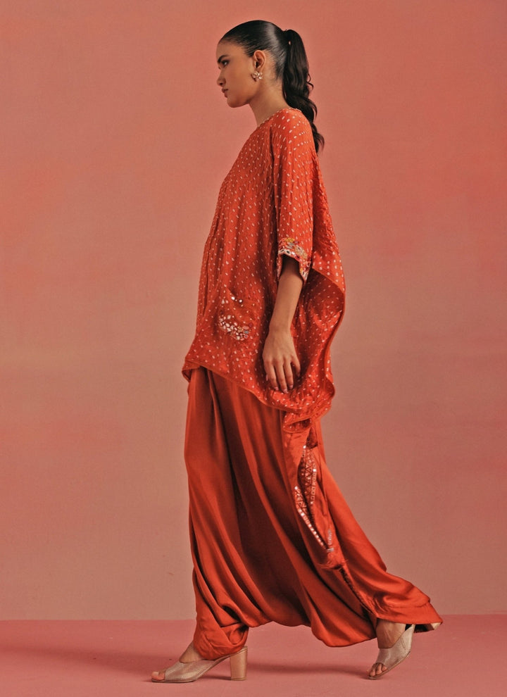 Twenty Nine Burnt Orange Bandhani Top And Dhoti SetFabilicious Fashion