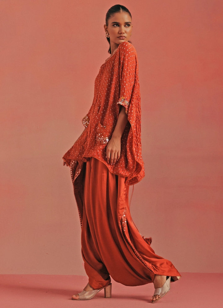 Twenty Nine Burnt Orange Bandhani Top And Dhoti SetFabilicious Fashion