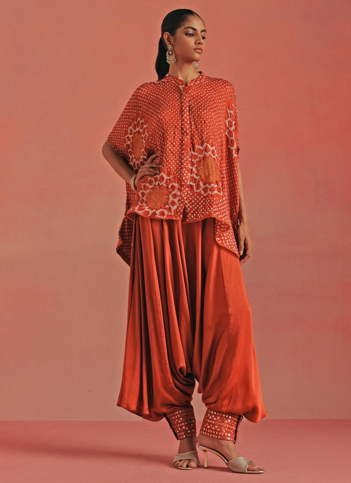 Twenty Nine Burnt Orange Bandhani Tunic With Dhoti SetFabilicious Fashion
