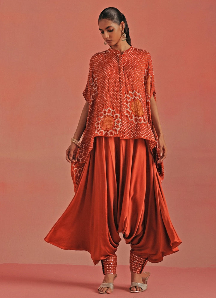 Twenty Nine Burnt Orange Bandhani Tunic With Dhoti SetFabilicious Fashion