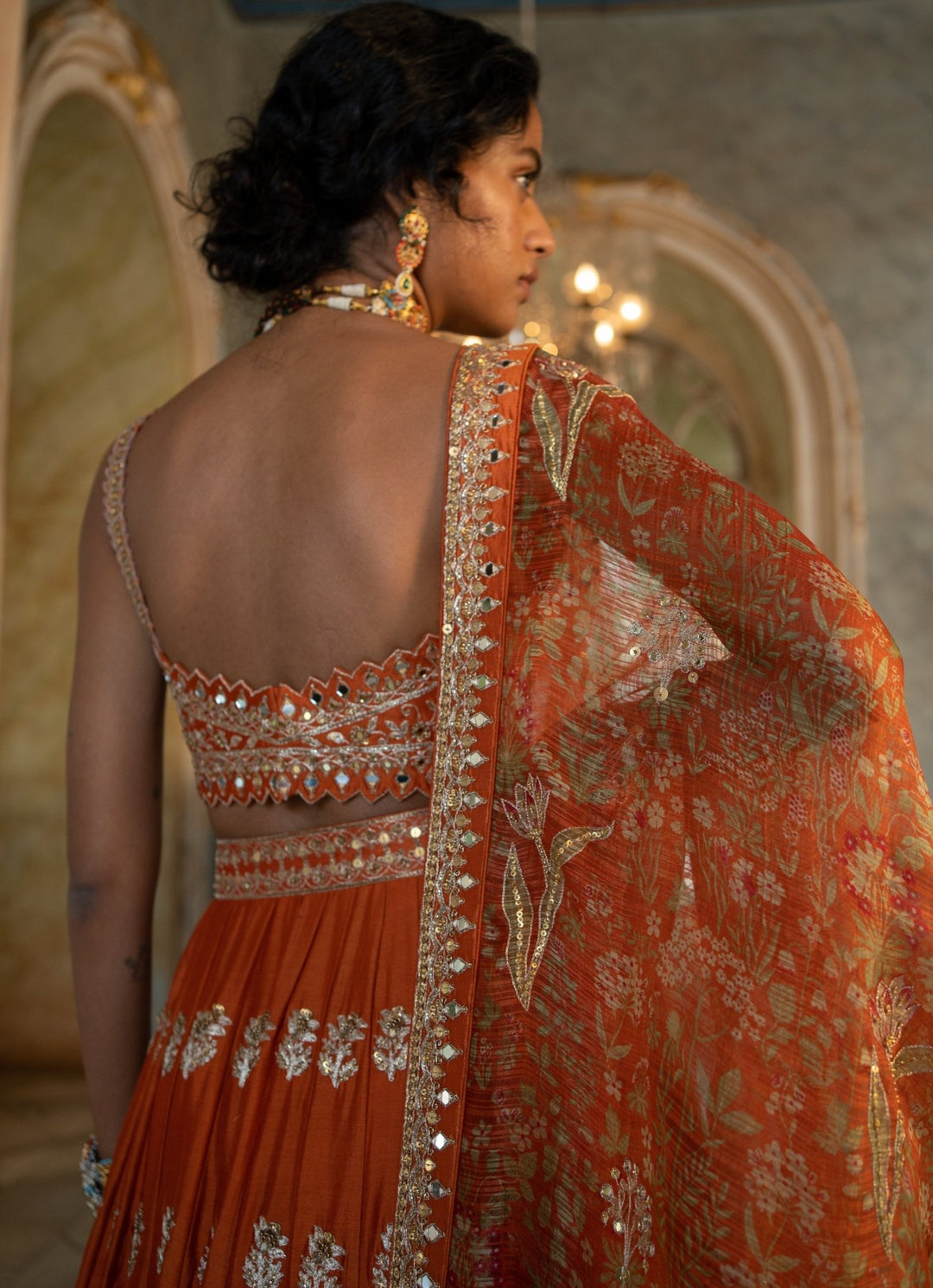 Burnt Orange Embroidered Silk Lehenga Set Paulmi and Harsh - Fabilicious Fashion