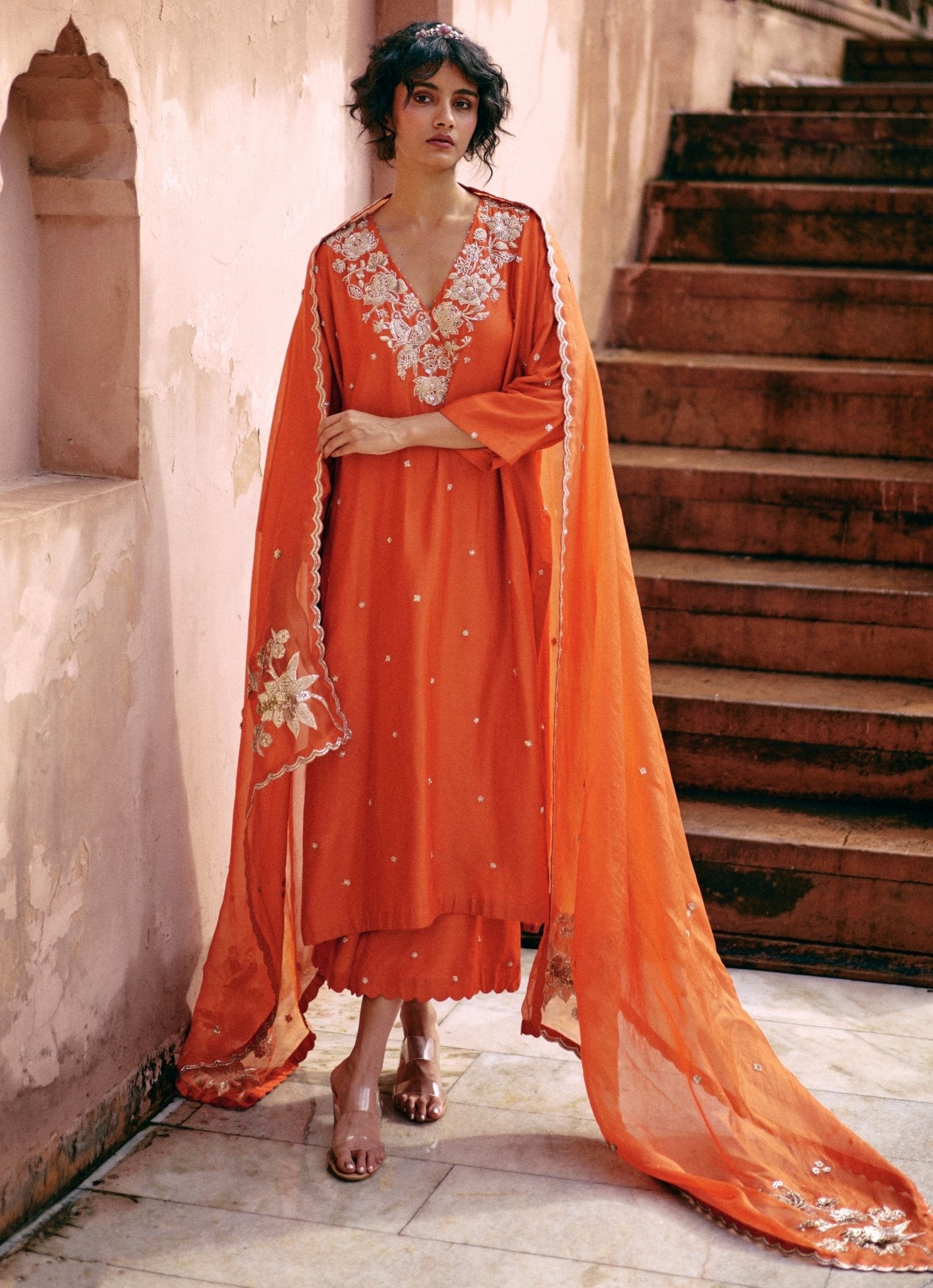 Burnt Orange Silk Palazzo Set
