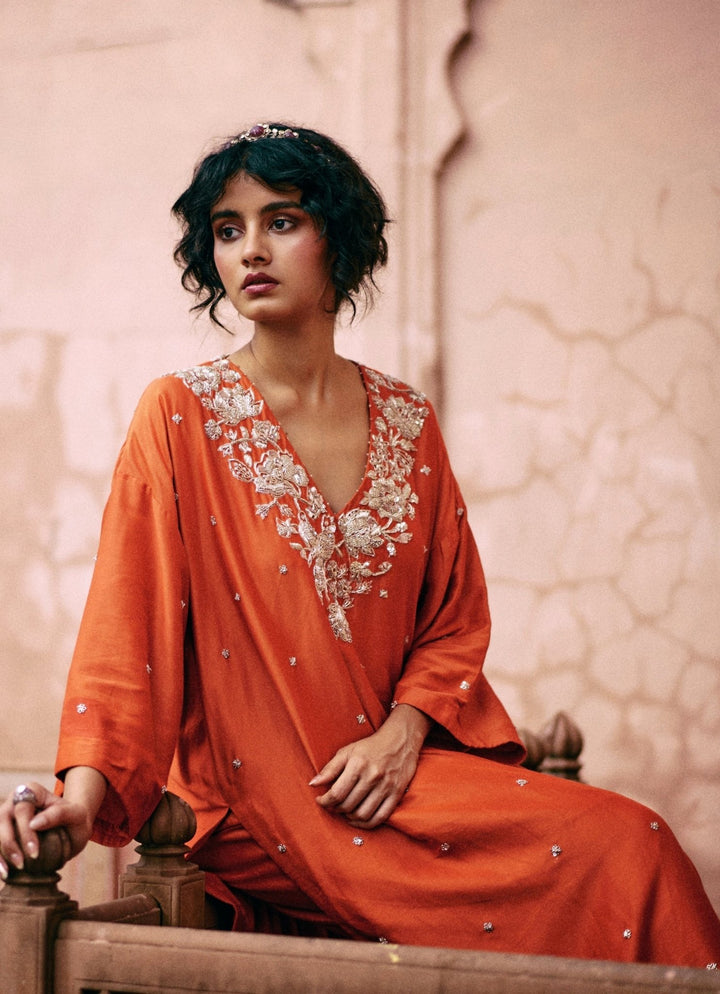 Burnt Orange Modal Silk Kurta Palazzo Set Paulmi and Harsh - Fabilicious Fashion