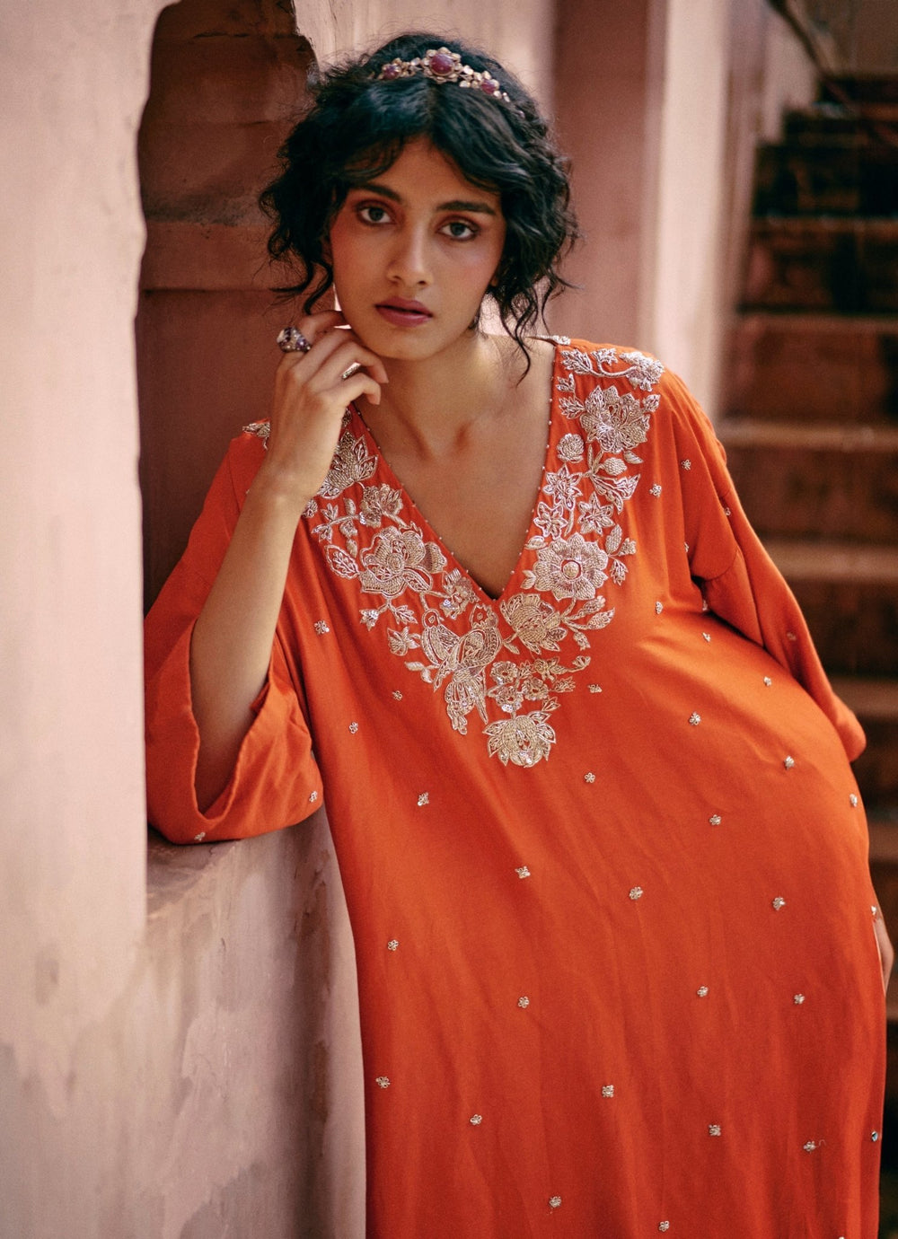 Burnt Orange Modal Silk Kurta Palazzo Set Paulmi and Harsh - Fabilicious Fashion