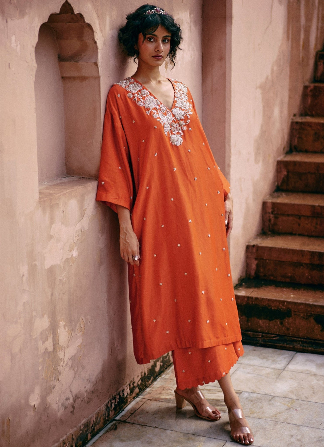 Burnt Orange Modal Silk Kurta Palazzo Set Paulmi and Harsh - Fabilicious Fashion