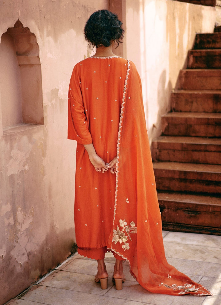 Burnt Orange Modal Silk Kurta Palazzo Set Paulmi and Harsh - Fabilicious Fashion