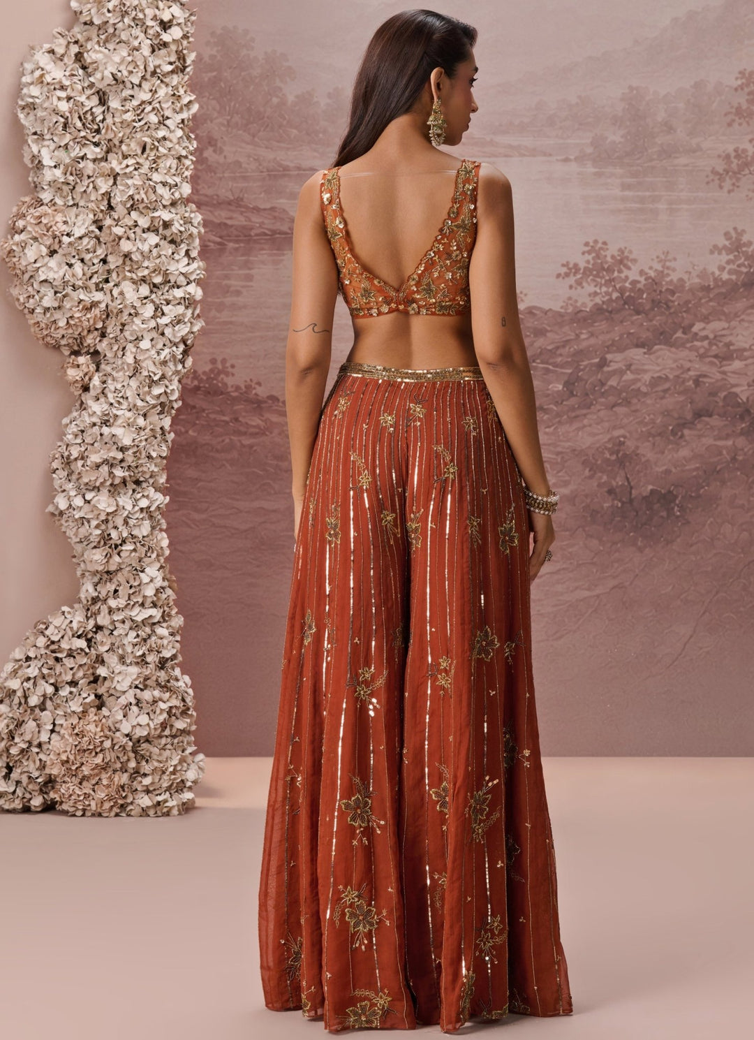 Parul Gandhi Burnt Orange Organza Blouse Sharara SetFabilicious Fashion