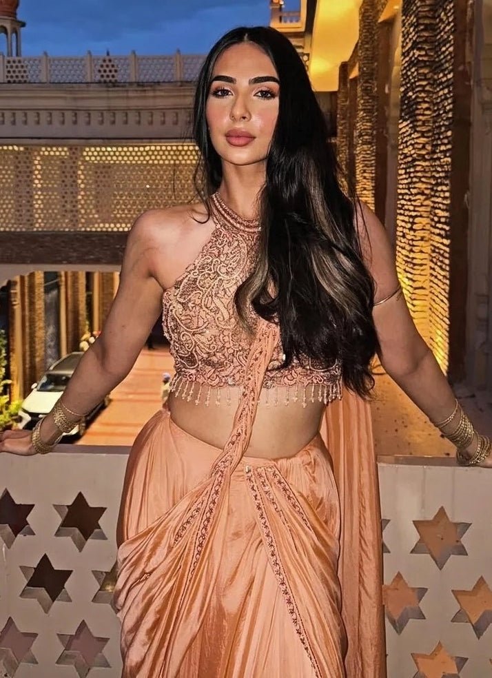 Jade by Ashima Burnt Orange Predraped Organza SareeFabilicious Fashion