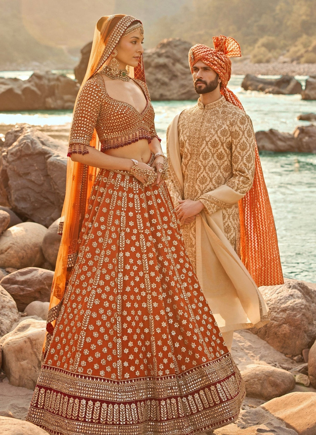 Nitika Gujral Burnt Orange Raw Silk Bridal Lehenga SetFabilicious Fashion