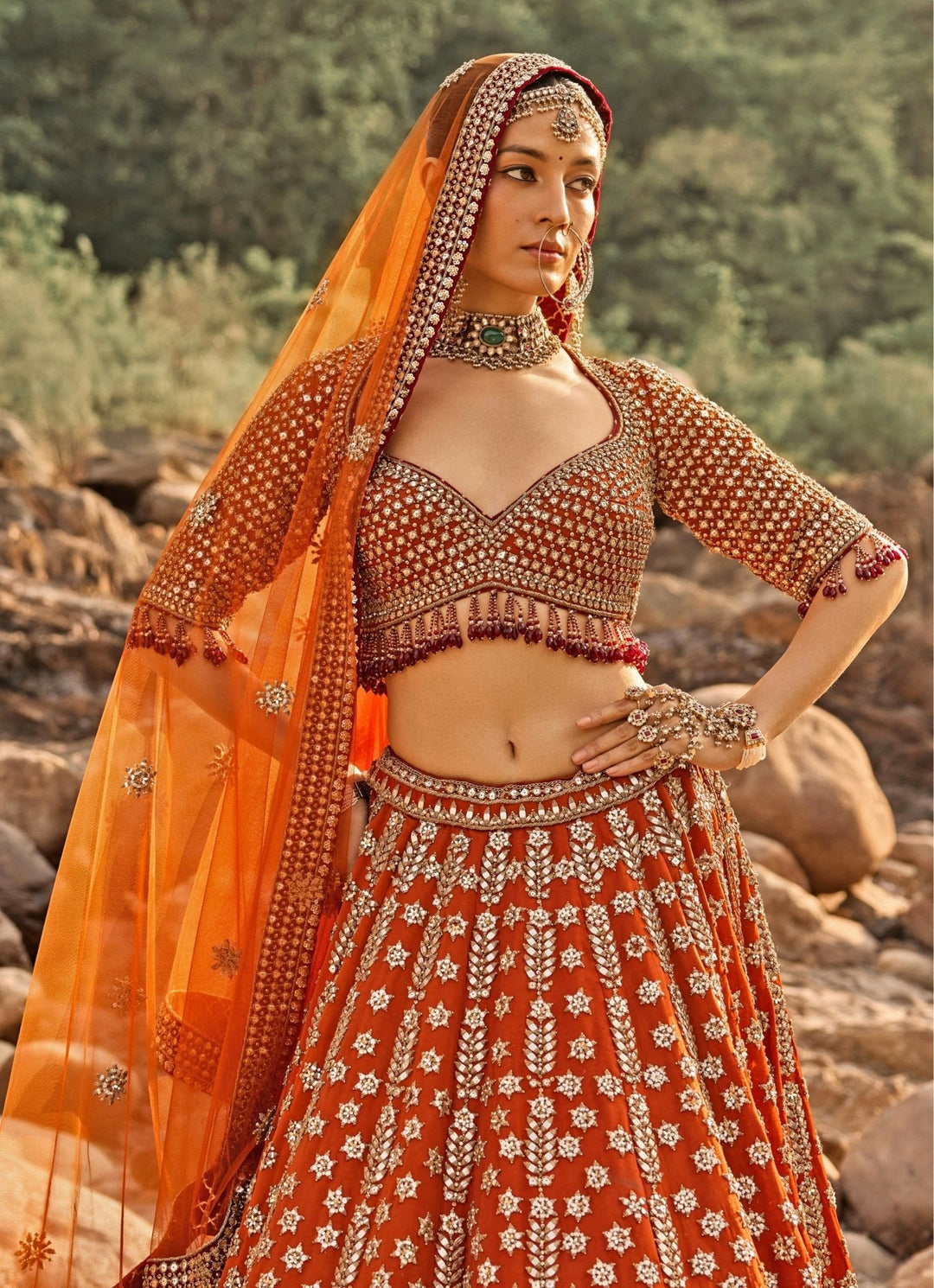 Nitika Gujral Burnt Orange Raw Silk Bridal Lehenga SetFabilicious Fashion