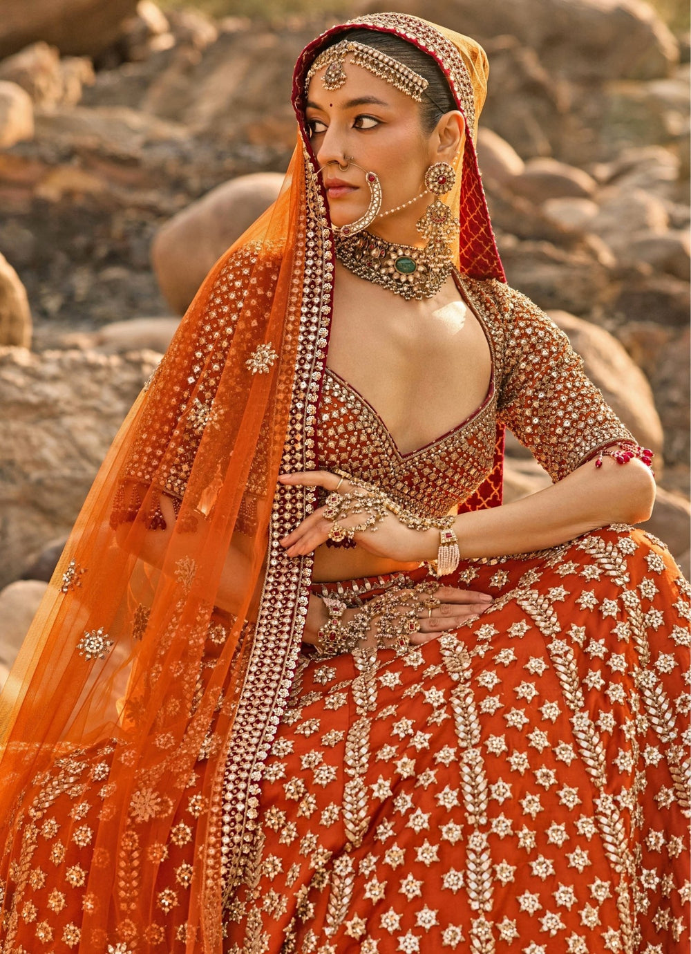 Nitika Gujral Burnt Orange Raw Silk Bridal Lehenga SetFabilicious Fashion