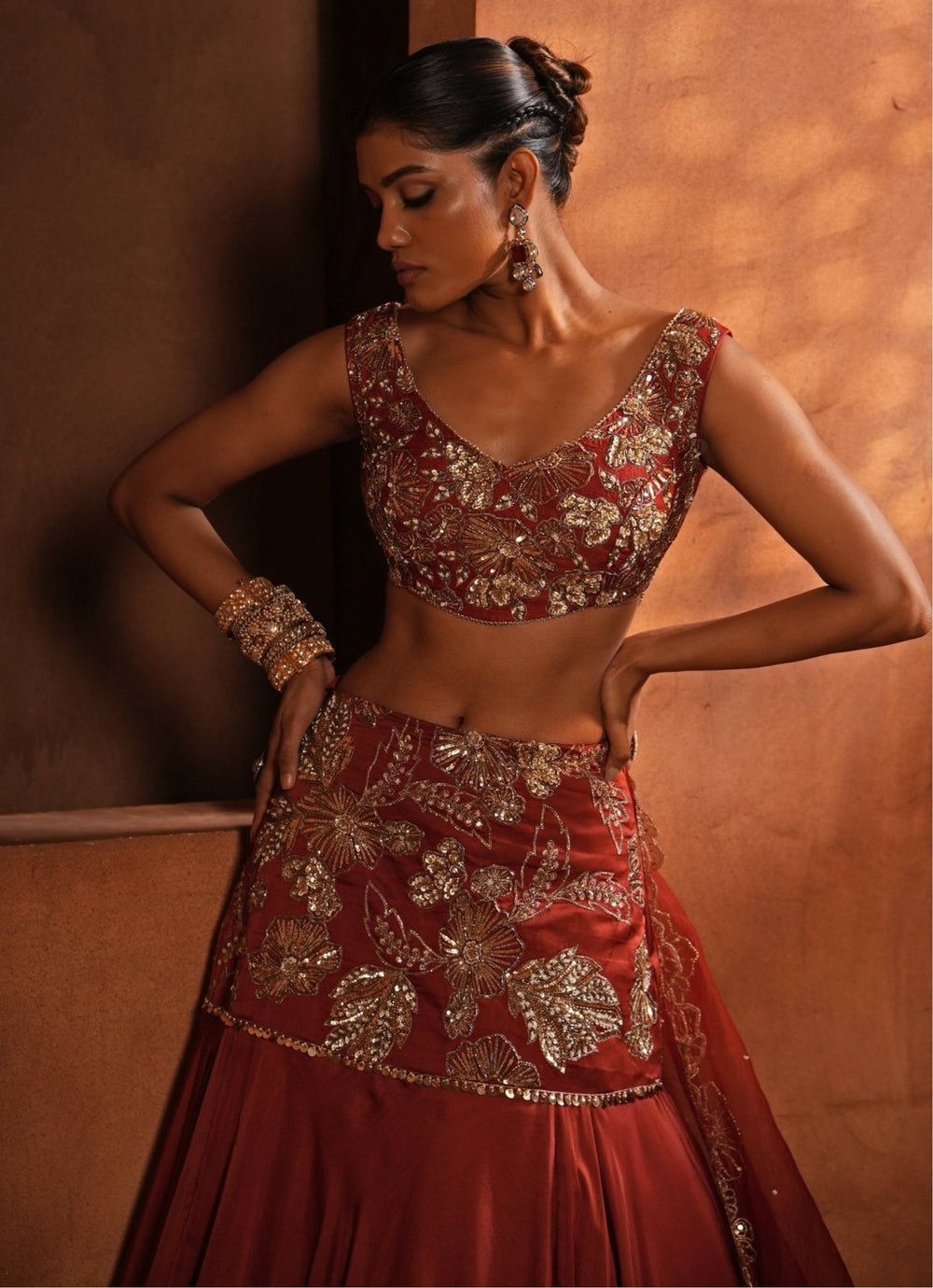 Burnt Orange Silk Mermaid Lehenga Enamour by Radha - Fabilicious Fashion