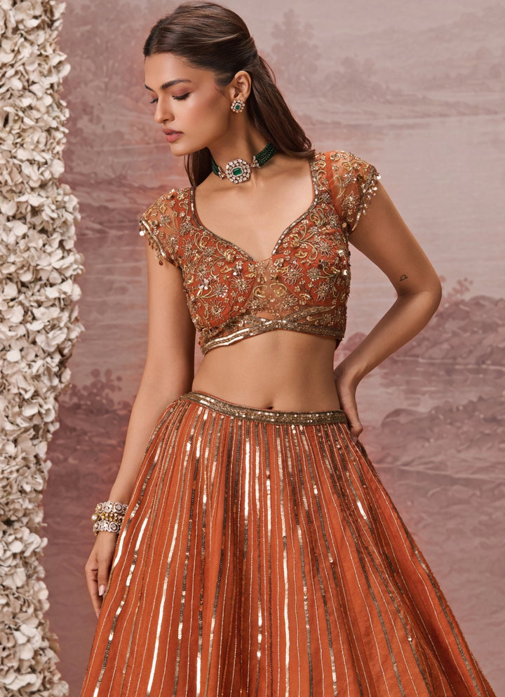 Parul Gandhi Burnt Orange Silk Organza LehengaFabilicious Fashion