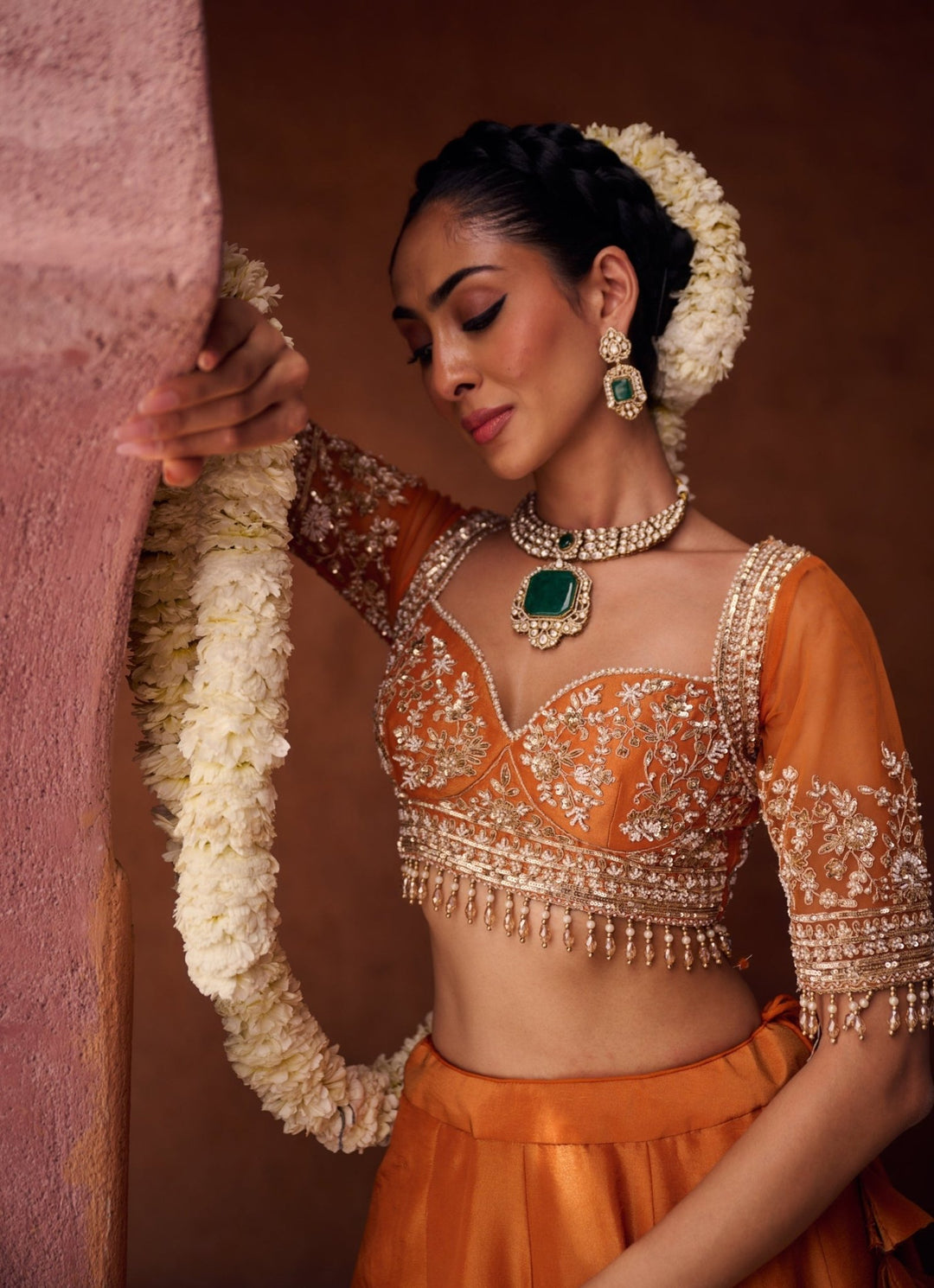 Burnt Orange Tissue Lehenga Set KAPDA DORI - Fabilicious Fashion