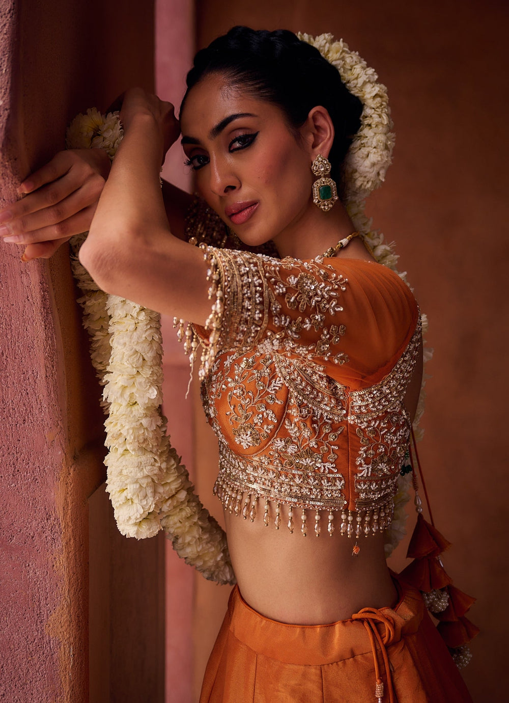 Burnt Orange Tissue Lehenga Set KAPDA DORI - Fabilicious Fashion