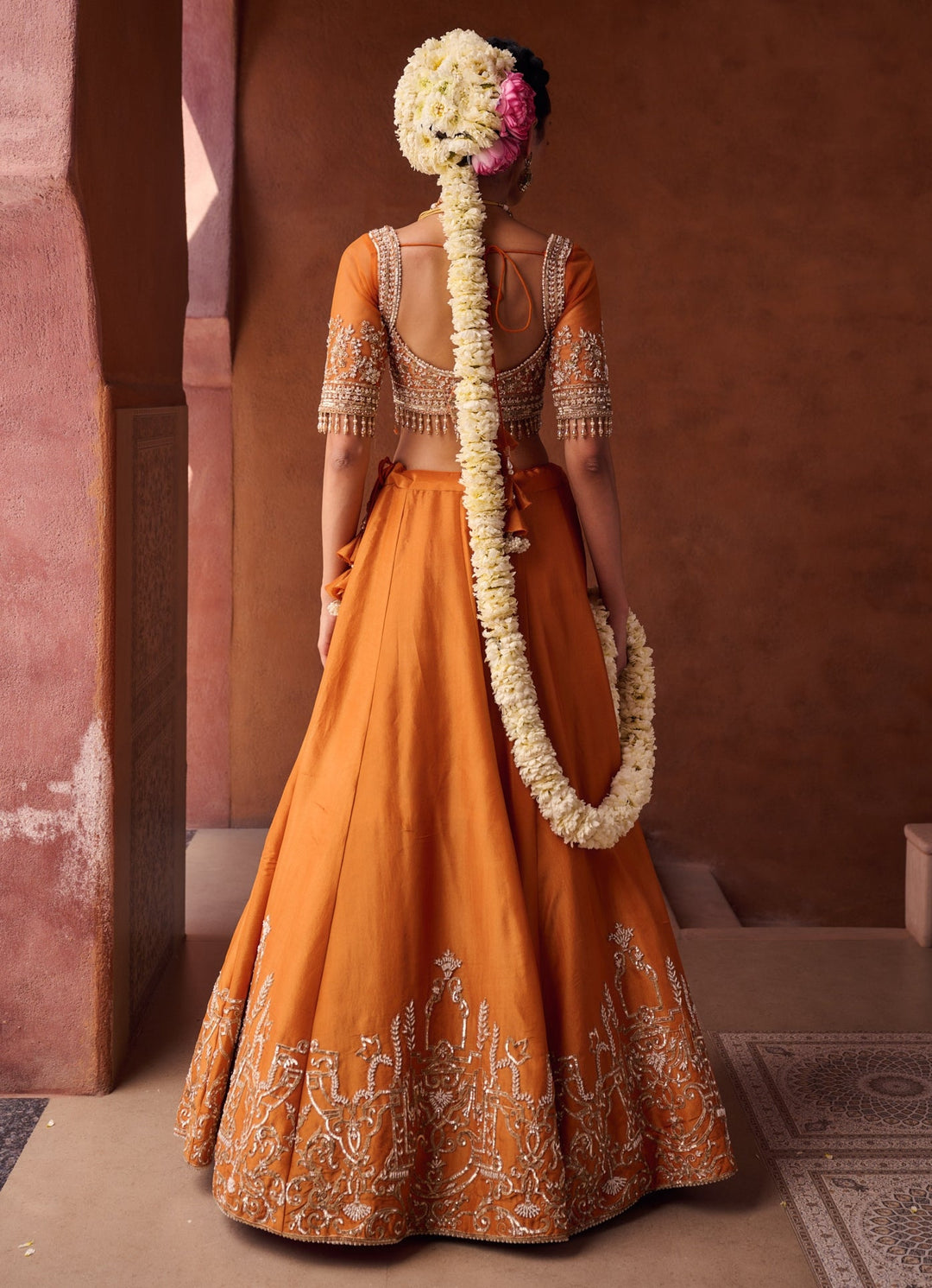 Burnt Orange Tissue Lehenga Set KAPDA DORI - Fabilicious Fashion