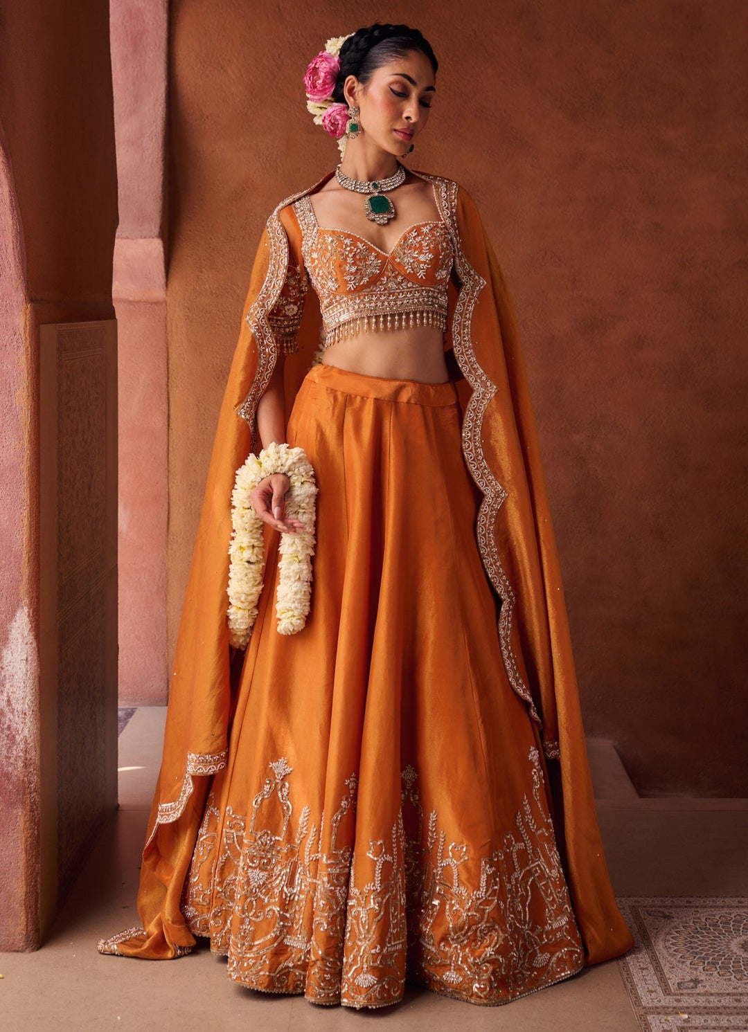 Burnt Orange Tissue Lehenga Set KAPDA DORI - Fabilicious Fashion