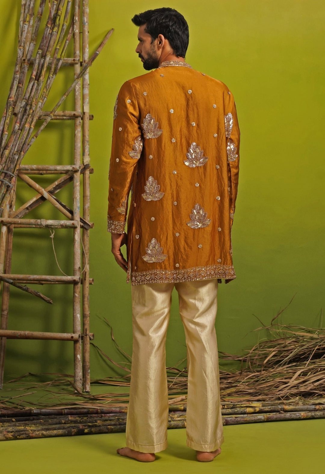 Burnt Orange Tissue Silk Short Kurta Set Kalpraag - Fabilicious Fashion
