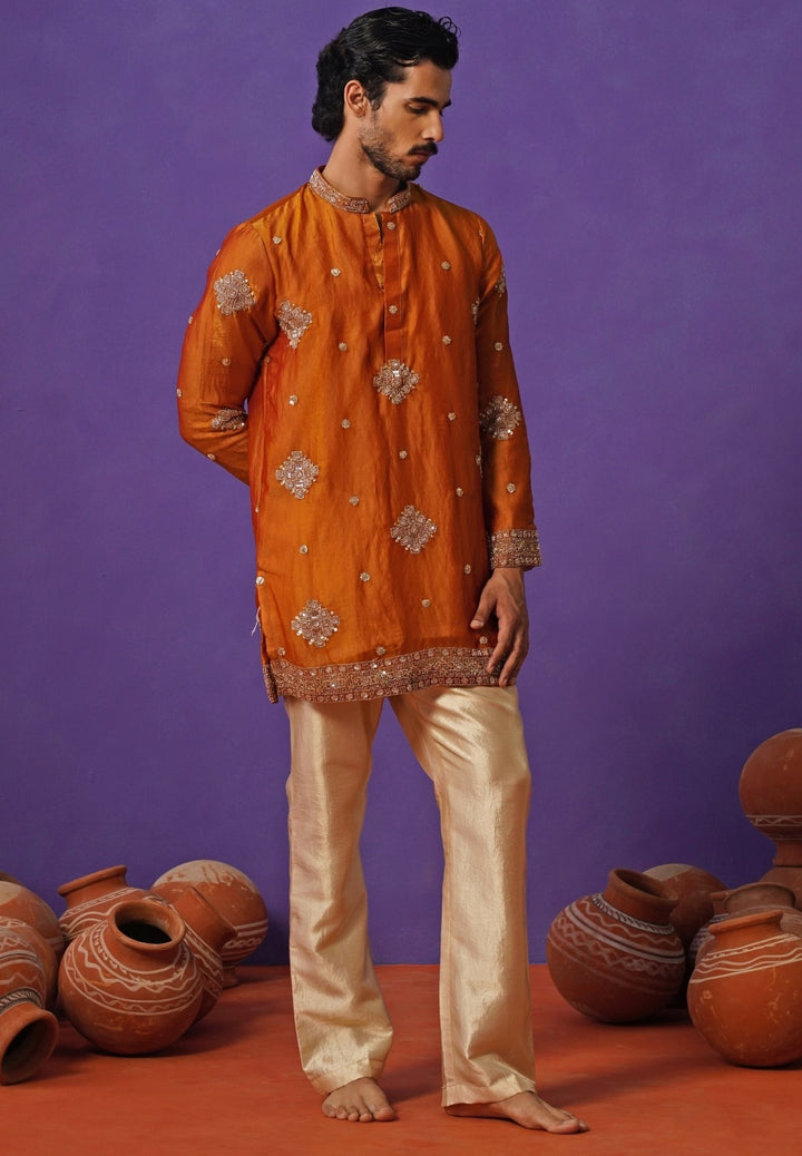 Kalpraag Burnt Orange Tissue Silk Short Kurta SetFabilicious Fashion