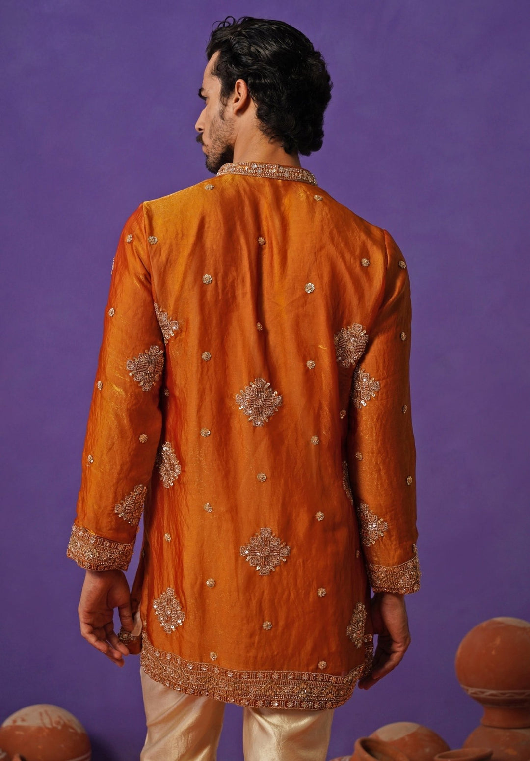 Kalpraag Burnt Orange Tissue Silk Short Kurta SetFabilicious Fashion