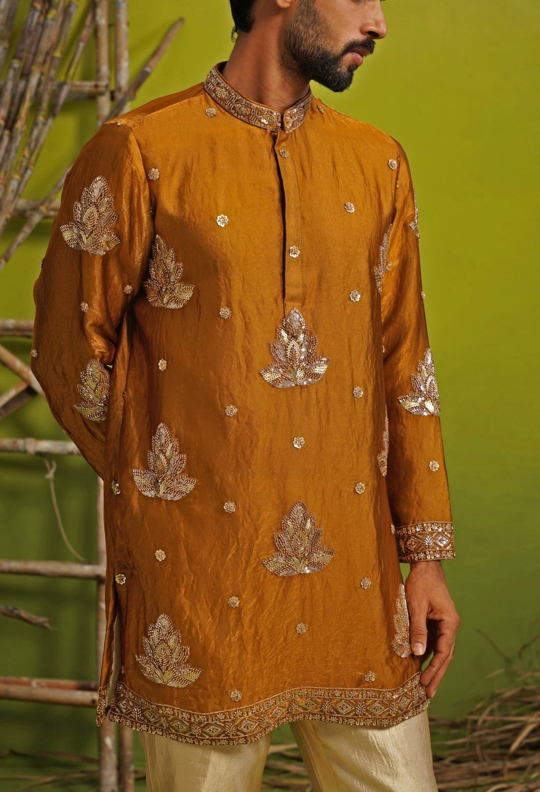Burnt Orange Tissue Silk Short Kurta Set Kalpraag - Fabilicious Fashion