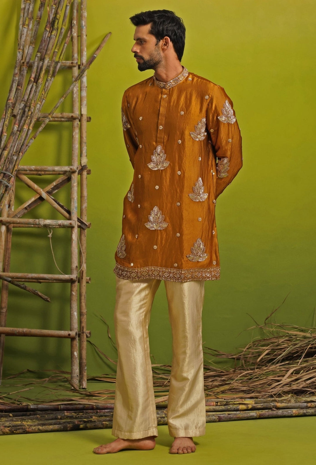 Burnt Orange Tissue Silk Short Kurta Set Kalpraag - Fabilicious Fashion