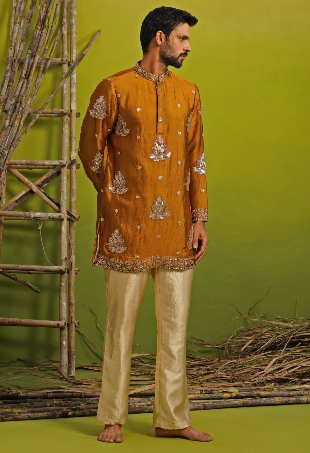 Burnt Orange Tissue Silk Short Kurta Set Kalpraag - Fabilicious Fashion