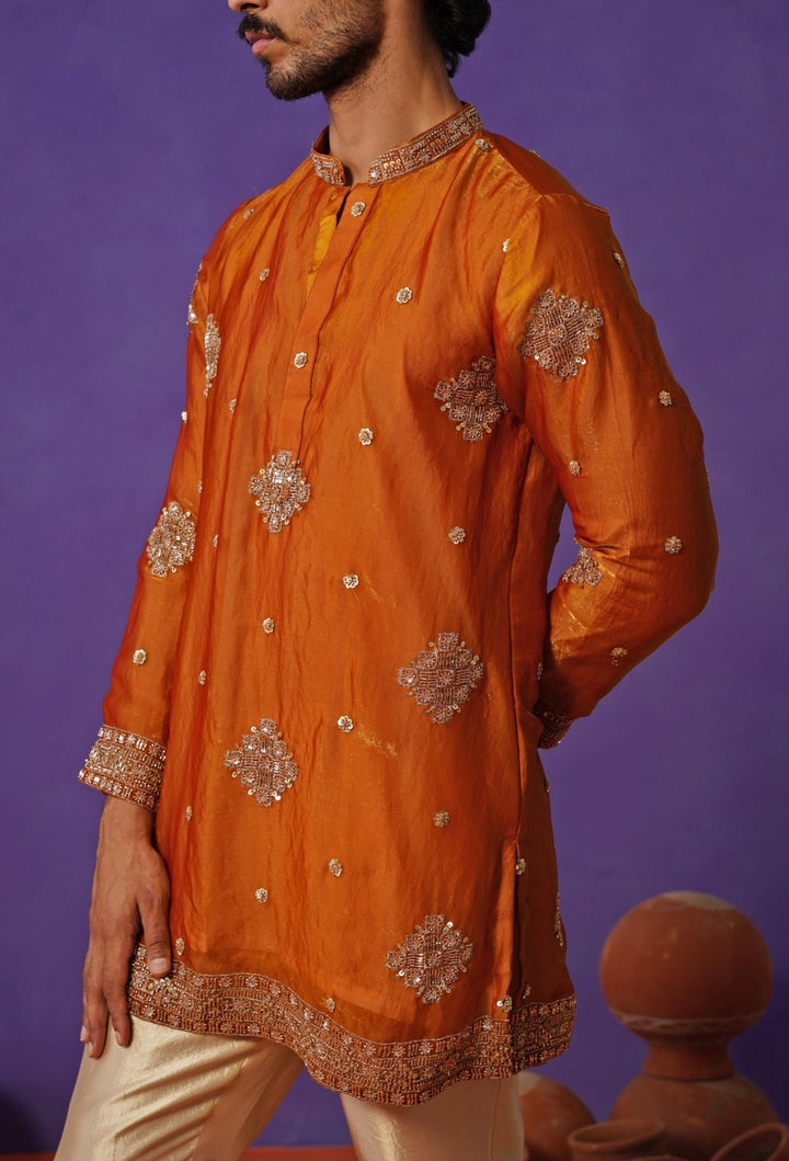 Kalpraag Burnt Orange Tissue Silk Short Kurta SetFabilicious Fashion