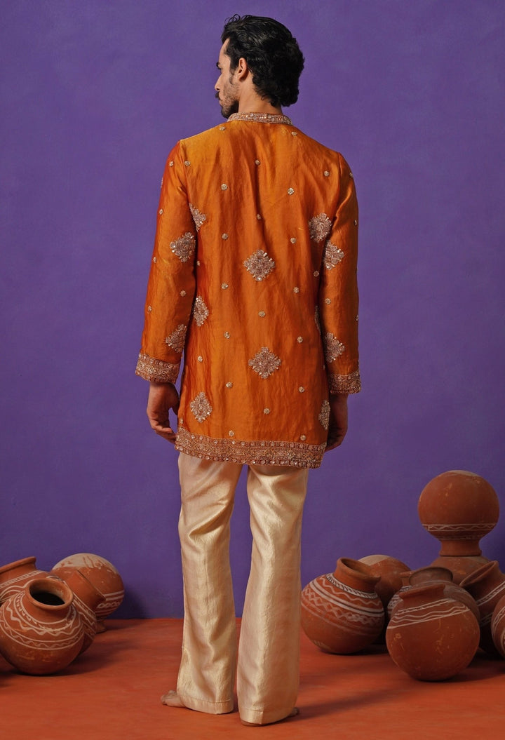 Kalpraag Burnt Orange Tissue Silk Short Kurta SetFabilicious Fashion