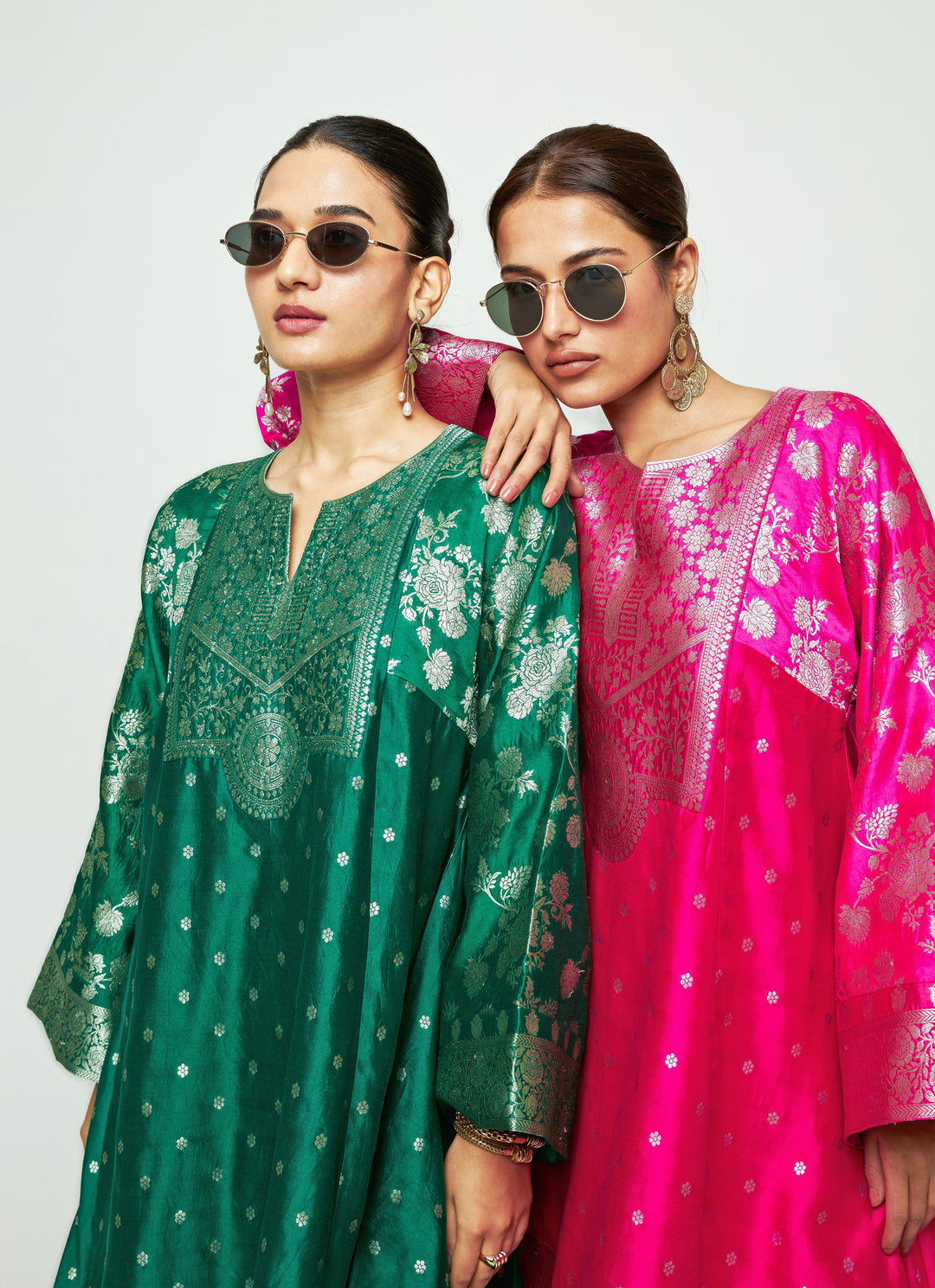 Pink Brocade Silk Kurta With Farshi Salwar Set