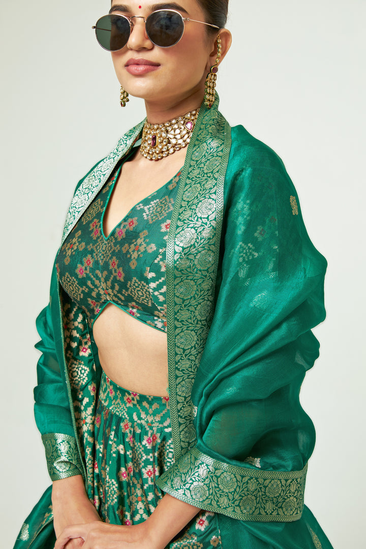 Green Brocade Silk Lehenga Set