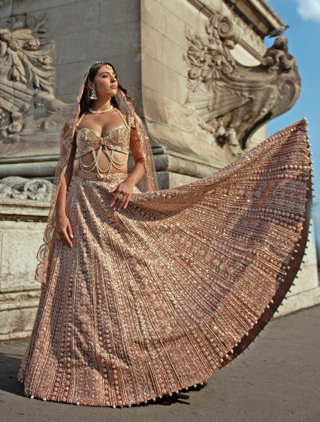Caramel Brown Embroidered Bridal Silk Lehenga Set Jigar and Nikita - Fabilicious Fashion
