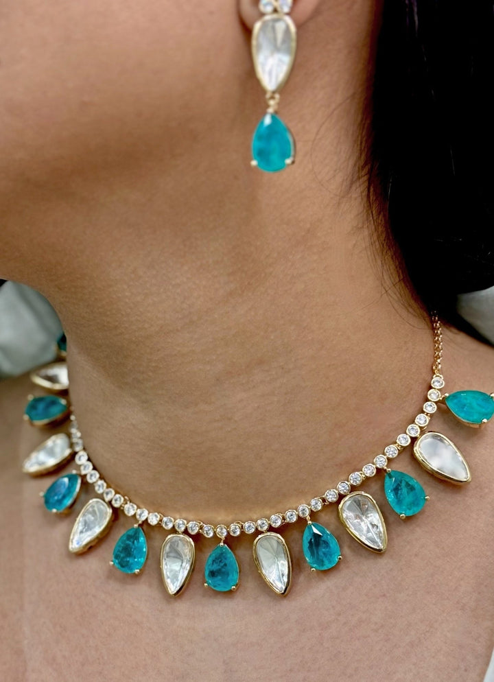 Naymee Celestial Blue Polki Necklace SetFabilicious Fashion