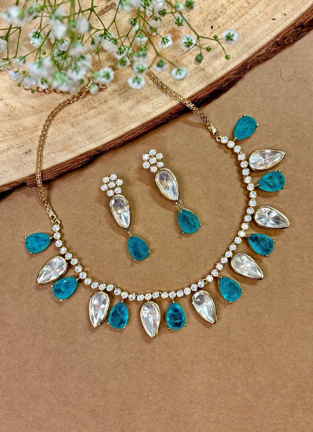 Naymee Celestial Blue Polki Necklace SetFabilicious Fashion