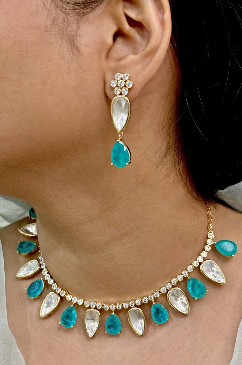 Naymee Celestial Blue Polki Necklace SetFabilicious Fashion