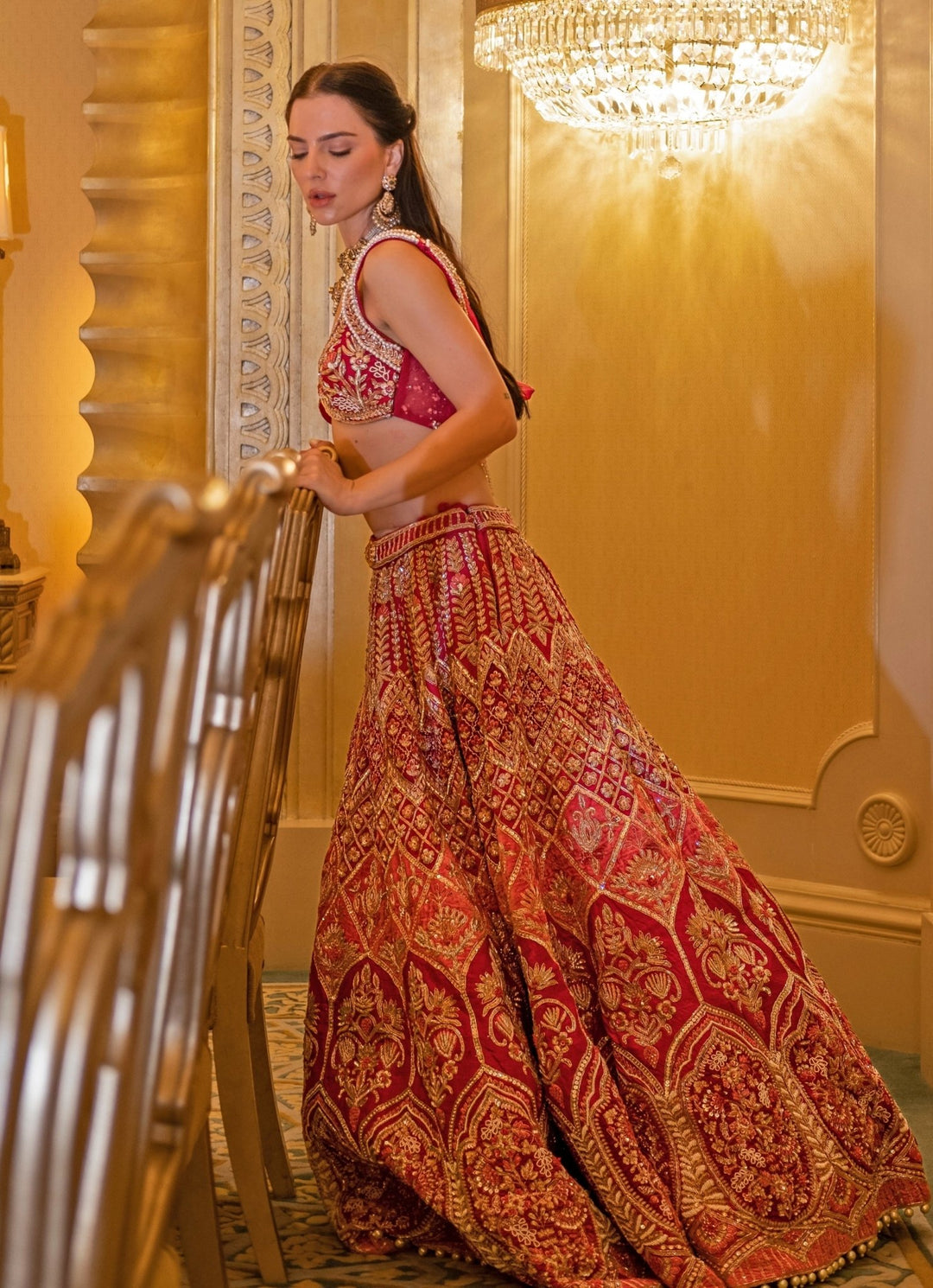 Cerise Pink Embroidered Bridal Lehenga Set Jigar and Nikita - Fabilicious Fashion