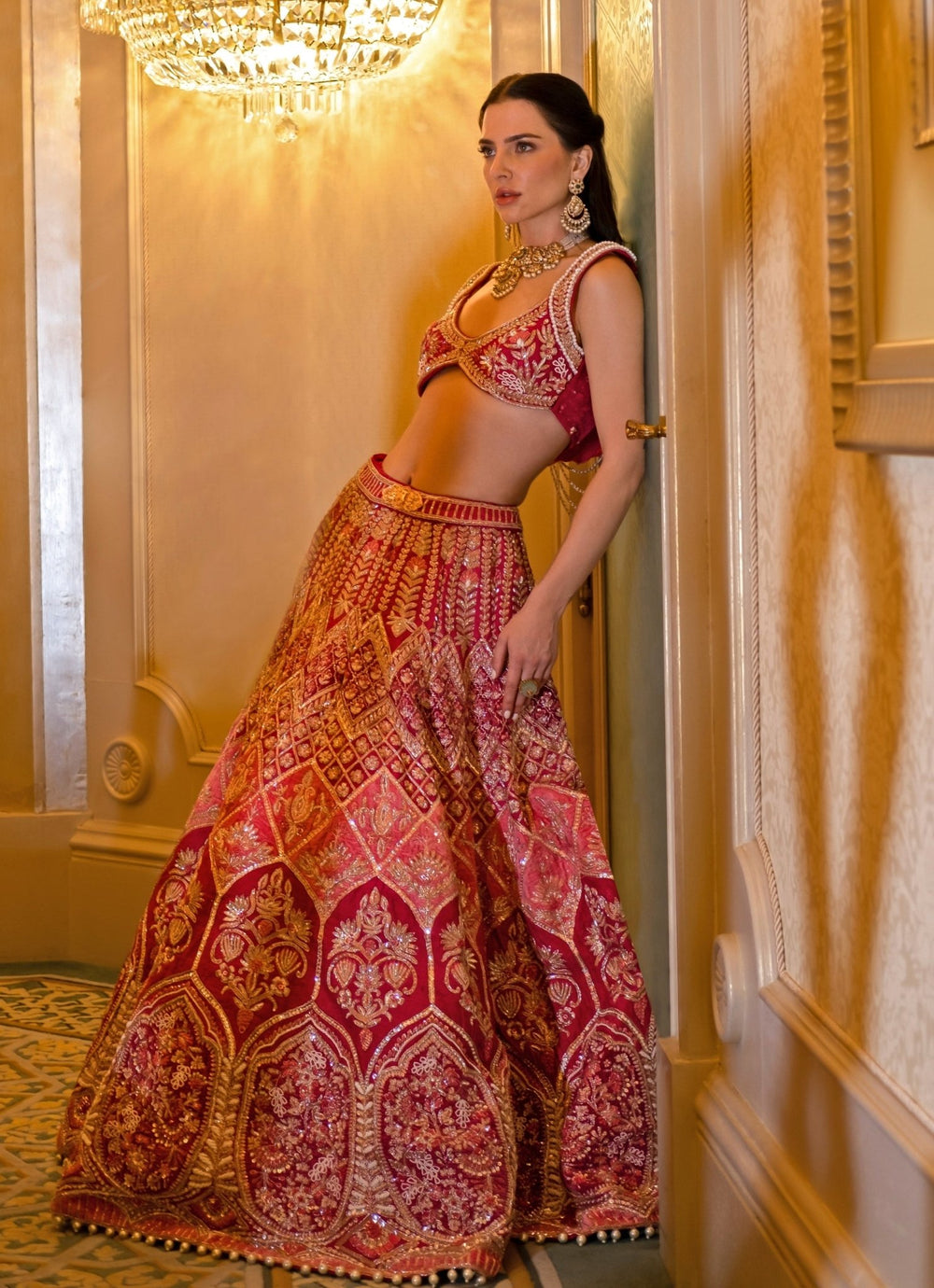 Cerise Pink Embroidered Bridal Lehenga Set Jigar and Nikita - Fabilicious Fashion