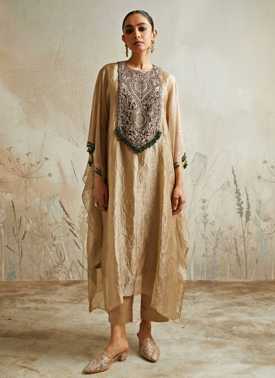 Prisho Champagne Crushed Tissue Kaftan Pants SetFabilicious Fashion