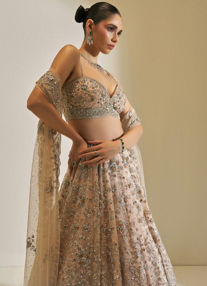 Champagne Crystal Embroidered Lehenga Se Angad Singh - Fabilicious Fashion