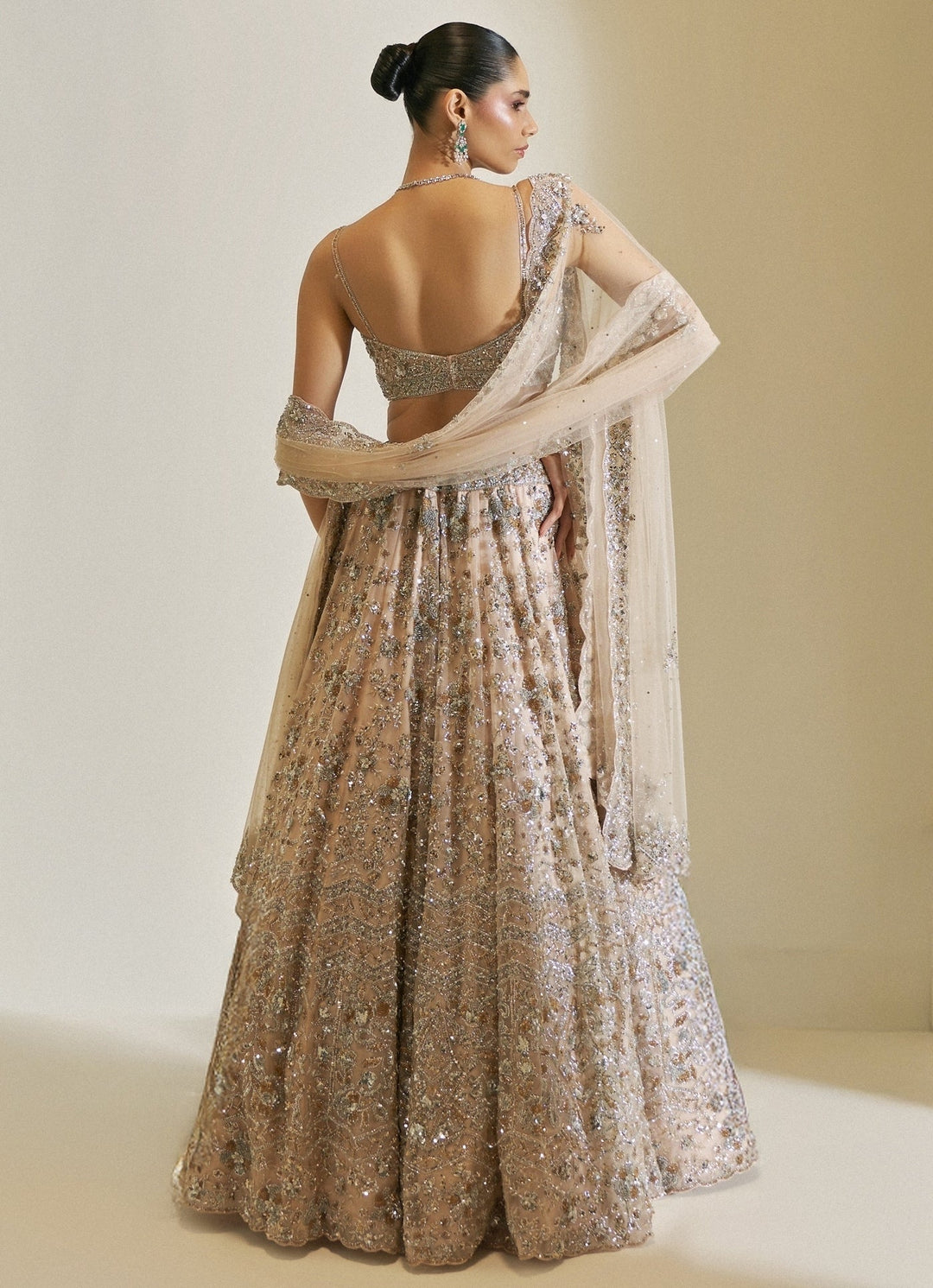 Champagne Crystal Embroidered Lehenga Se Angad Singh - Fabilicious Fashion