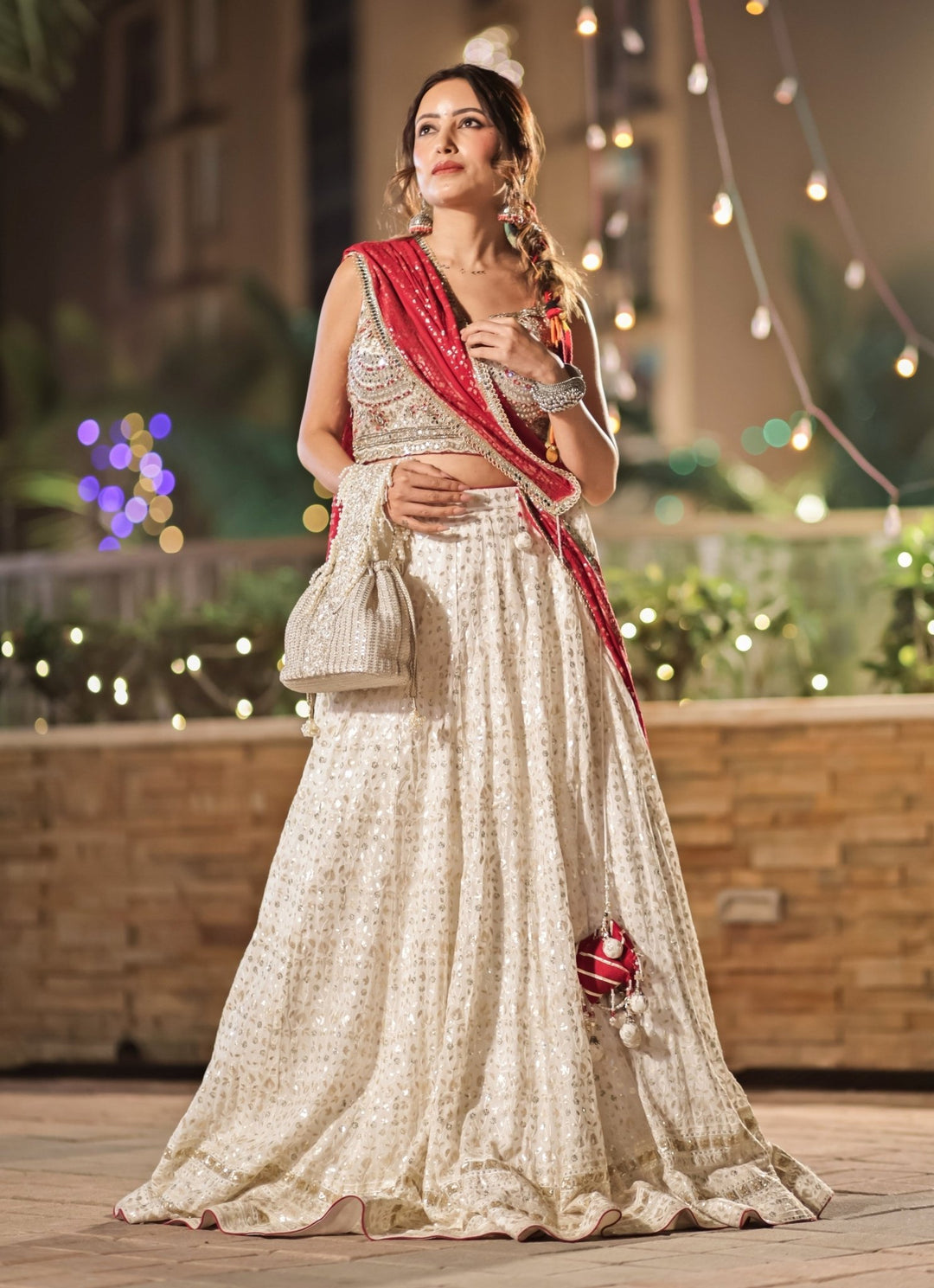 Champagne Embellished Bucket Bag AMYRA - Fabilicious Fashion