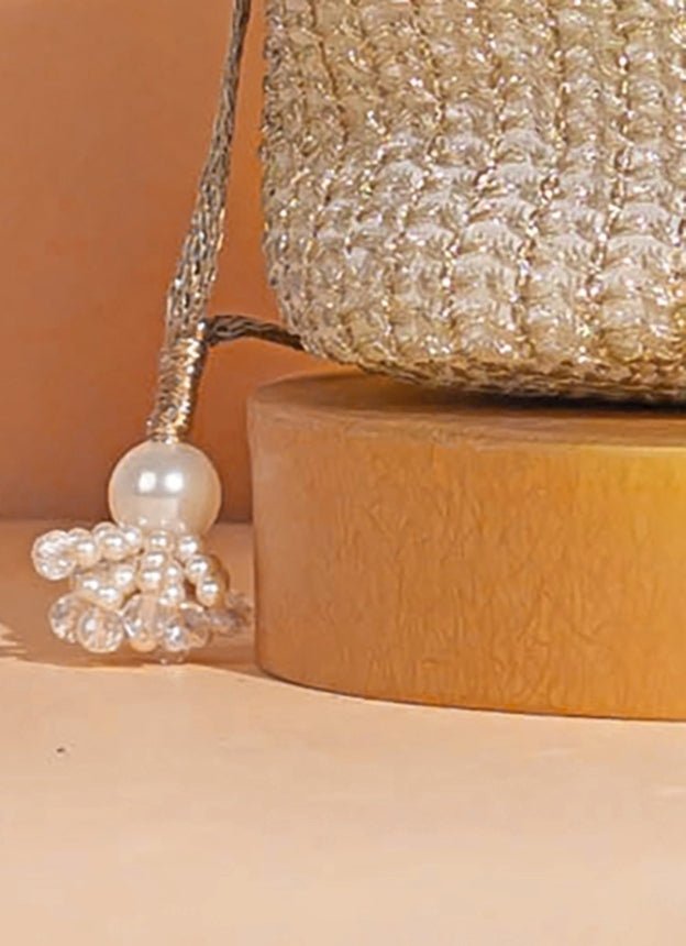 Champagne Embellished Bucket Bag AMYRA - Fabilicious Fashion