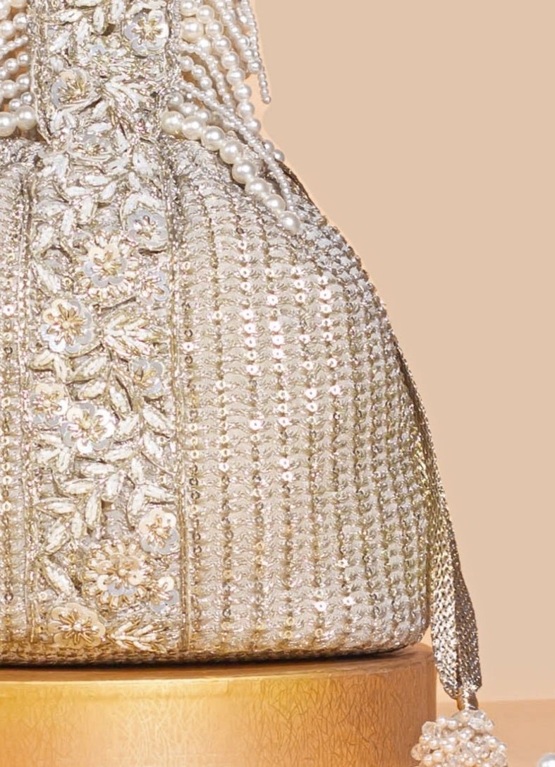 Champagne Embellished Bucket Bag AMYRA - Fabilicious Fashion